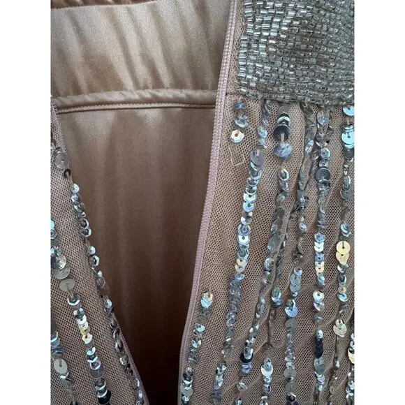NEW Mac Duggal Vanilla Silver Wrap Bodice Long Bishop Sleeve Gown Size 10 $598